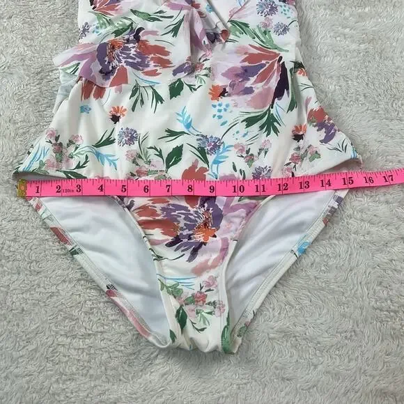 LC Lauren Conrad flirty ruffle floral print one piece swimsuit, med - Picture 3 of 8